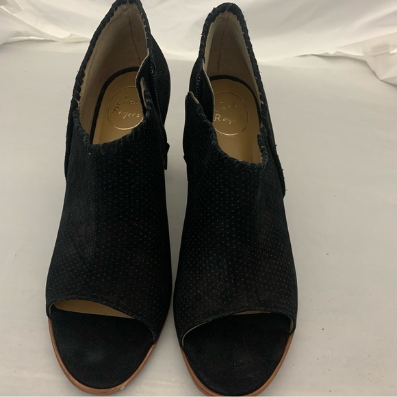 Jack Rogers Black Peep Toe Heeled Suede Side Zip Booties - Picture 1 of 14